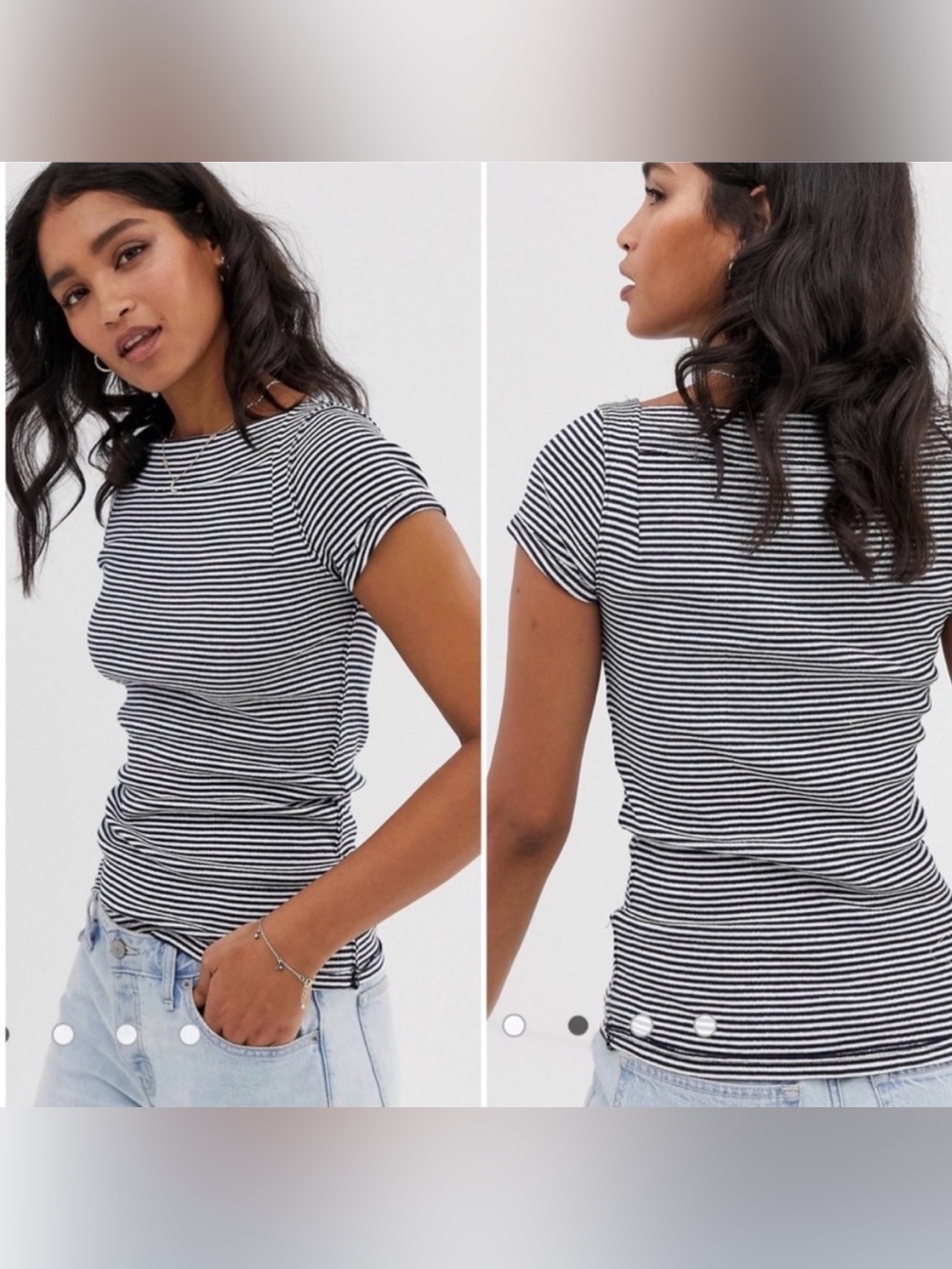We The Free by Free People Ahoy Stripe Navy & White Striped Bateau Neck Top, S